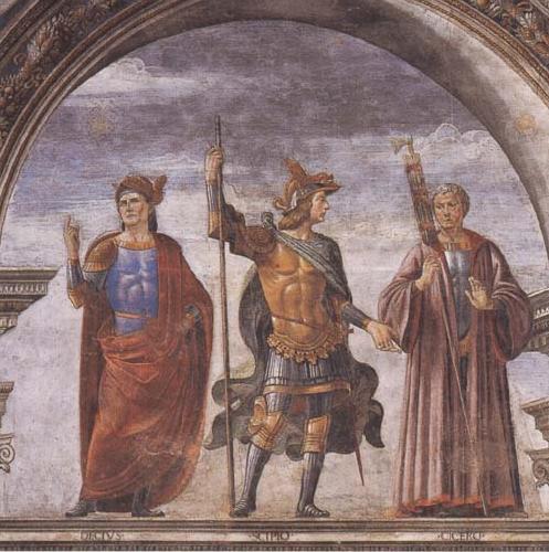 Sandro Botticelli Domenico Ghirlandaio and Assistants,The Roman heroes Decius Mure,Scipio and Cicero oil painting image
